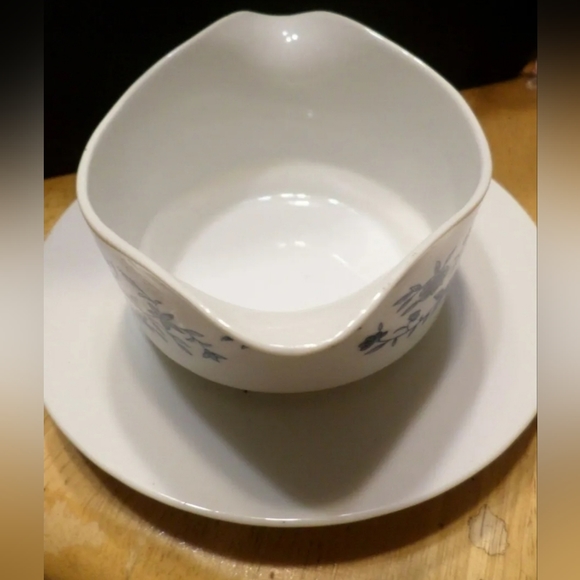 Sauce boat with attached plate-blue brocade-Elite-Japan - Picture 2 of 5